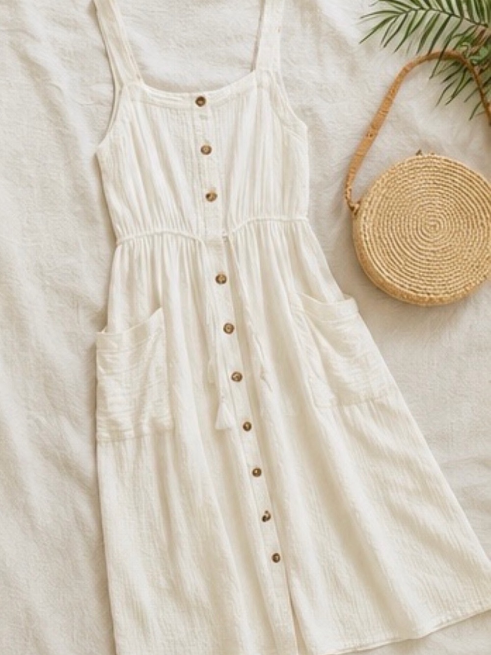 Rip Curl White Button-Front Midi Dress - Picture 3 of 4